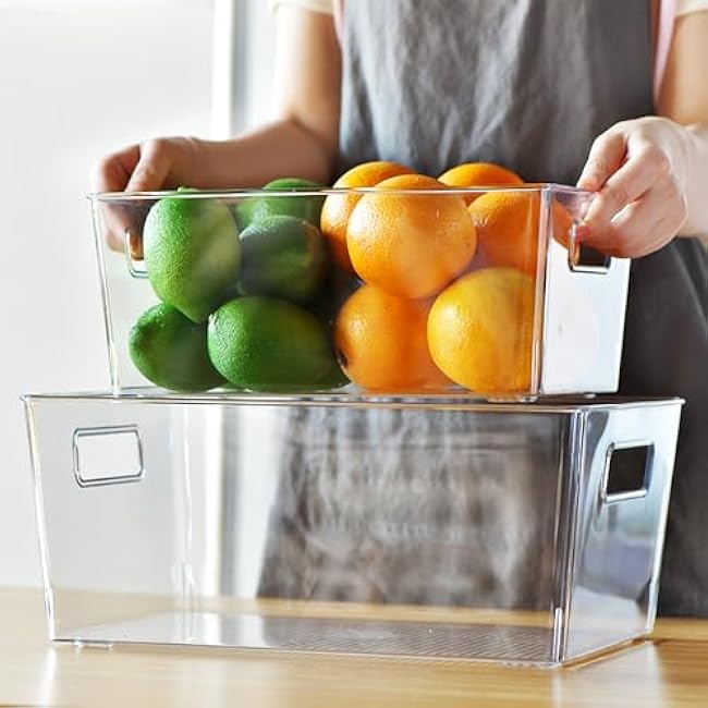 FreshSpace Plastic Pantry Organization and Storage Containers with Lids - Ideal for Kitchen Organization and Storage - Keep your Fridge, Refrigerator, and Cabinets Tidy and Organized, ST-021