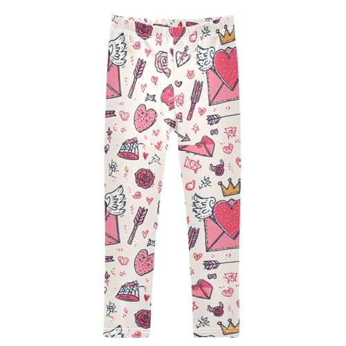 Boccsty Cute Pink Heart with Wings Crown Girls Leggings Kids Yoga Pants Dance Active Tights 4T