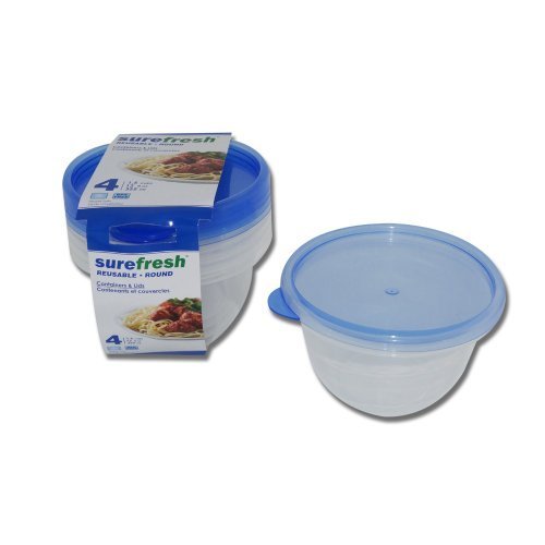 Reusable Round Containers & Lids (12 Fl Oz, 4 Count) by SureFresh