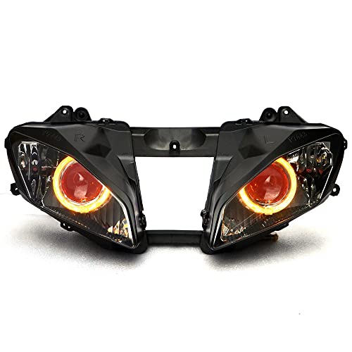 LED Amber Halo Angel Eye Red Demon Eye Headlight Assembly For Yamaha YZF R6 2006-2007
