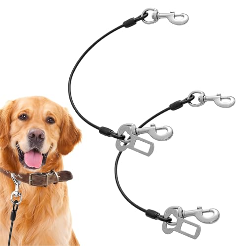 KLVGTIFS 2 Pièces Ceintures de Sécurité pour Chien, Anti Morsure Laisse pour Chien, Harnais de Voiture, Cordes D'extension de Laisse avec Crochet Pivotant...