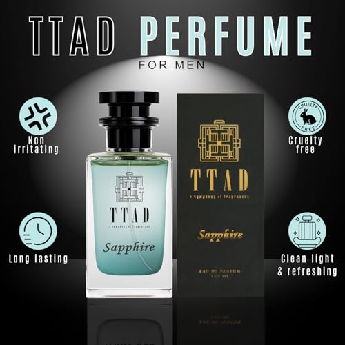 Image of TTAD Sapphire Luxury Perfume for Men 100ml | Long Lasting Aquatic Eau De Parfum | Fresh Watermelon, Lavender & Bergamot with Lotus, Jasmine, Sandalwood & Musk | Premium Daily Fragrance for Men