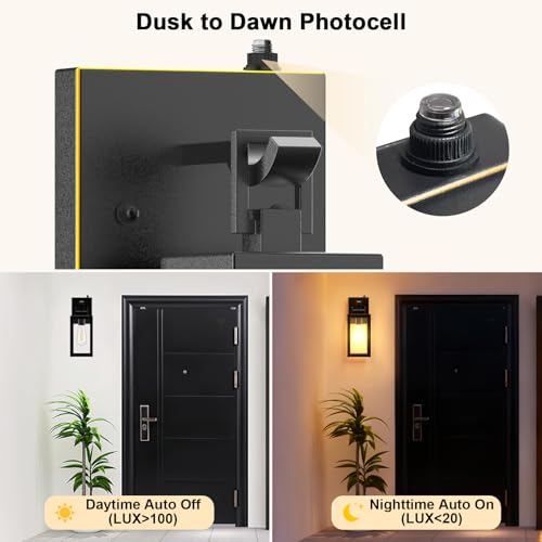 LTBLIGHT 2-Pack Dusk to Dawn Outdoor Porch Light Black-Gold Security Lights - image 2