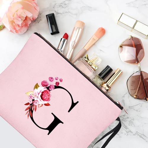 Image of Vavabox A-Z Personalized Makeup Bag, Birthday Gifts for Women Mom, Gifts for Best Friend, Bride Bridesmaid Cosmetic bag (G, Pink)