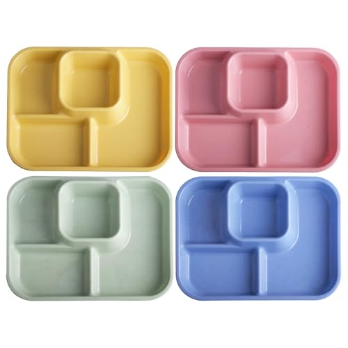 Hocadrv 4 Stück Geteilte Teller mit Unterteilung 4 Fächern Menüteller Platte Wiederverwendbar Snackteller Unzerbrechliches Geschirr für Erwachsene Kinder(27CM)
