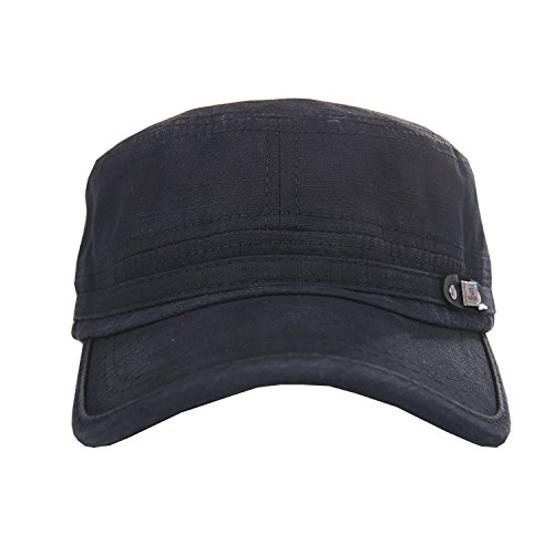 Image of QZUnique Adjustable Flat Top Cap Solid Brim Army Cadet Style Military Hat