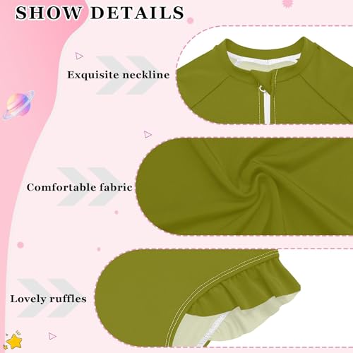 Olive Girls Long Sleeve Rashguard Swimsuit UV Protection One-Piece Swimwear Bathing Suit Olive4