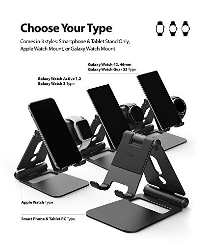 Image of Ringke Super Folding Stand, 2 in 1 Portable Smartphone & Smartwatch Stand Compatible with Galaxy Watch (42mm, 46mm) / Galaxy Gear S3 - Black