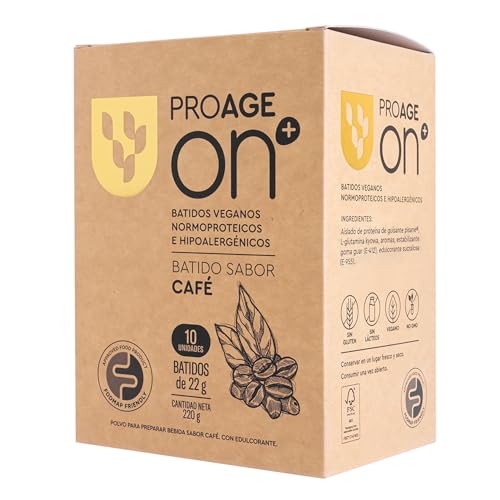 ProAge ON+ Batido Proteína Vegana con L Glutamina Kyowa® | 10 Sobres Sabor Café | Hipoalergénico, FODMAP | Pisane® para Digestión, Inmunidad y Músculo