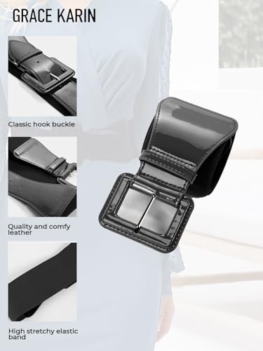 GRACE KARIN Women's Wide Stretch Belt - Elastic Thick Patent Leather Waist Belt for Dresses S-2XL4