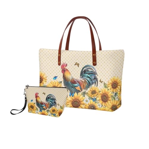 Image of 2PCS Tote Bag for Women Top Handle Purse with Wallet, Hobo Bag Tote Shoulder Bag with PU Cosmetic Bag