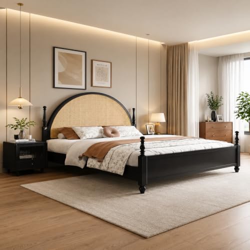 Image of Solid Sheesham Wood Poster King Size Poster Honeymoon Bed Without Storage with Designer Piller and Cane Crafting