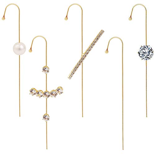 Nanafast Ear Wrap Crawler Hook Earrings for Women Pearl CZ Ear Crawler Earrings Gold-plated Pack of 5Pcs