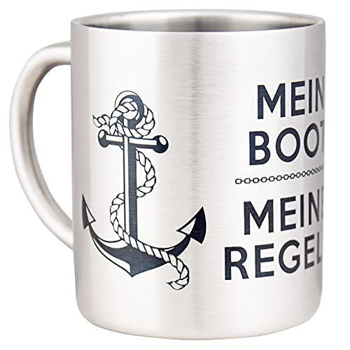 MUGSY Edelstahltasse Mein Boot, Meine Regeln, Anker Motiv, 280 ml, Outdoor Tasse, bruchfest