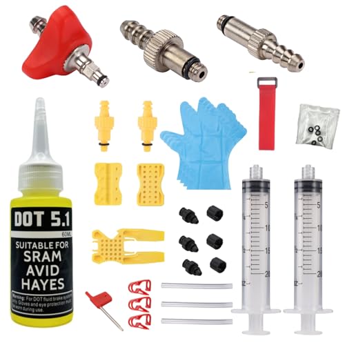 Avid Bike Brake Bleed Kit for All SRAM Series.Bicycle Hydraulic Brake Bleed Kit Including Metal Adapters and 60ML High Performance Dot 5.1 Brake Fluid.