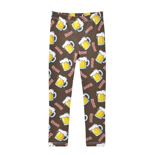 CaTaKu Girls Leggings Beer Bacon Slices Leggings for Girls Kids Athletic Workout Yoga Pants Size 4-10T