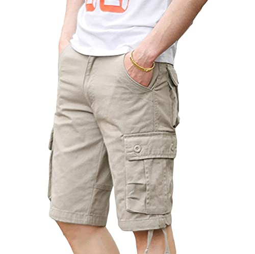 Men Cargo Classic Short Casual Lightweight Multi Pocket Outdoor Knee Pants Relaxed Fit Work Shorts (Apricot Color,6X-Large)