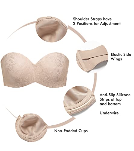 Image of DELIMIRA Women's Strapless Jacquard Minimizer Bra Plus Size Underwire Non-Padded