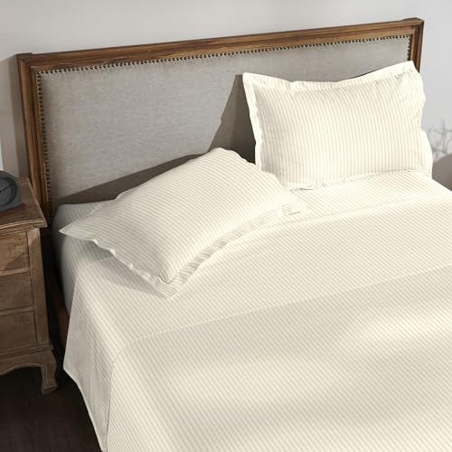 Image of MYTRIDENT Bedsheet for Double Bed, Classic King Size Bedsheet with 2 Pillow Covers, 210TC, 100% Cotton Bedsheet - Pearled Ivory