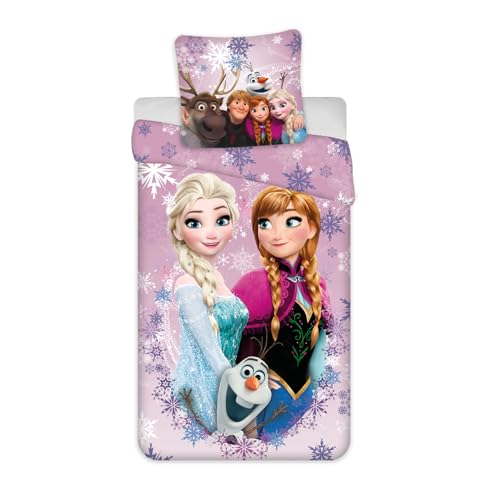 Parure de Lit Disney Reine des Neiges - Elsa et Anna - Housse de Couette 135x200 cm + Taie...