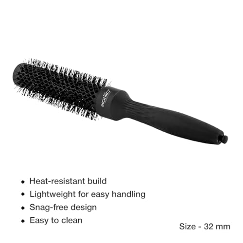 Image of Ikonic Professional Thermal Round Brush with Ionic Technology, Anti Frizz Styling, Straightening, Curling, Volumizing & Waves for Women & Men, Adds Shine, All Hair Types, Salon & Personal Use -TRB 32