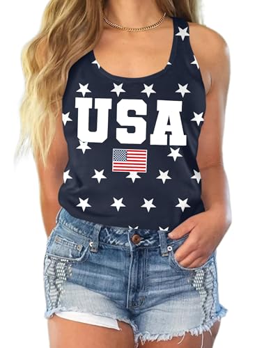 Image of Ithalt Womens American Flag Shirts 4th of July Outfits USA T-Shirt Patriotic Tank Shirt Fourth of July Sleeveless Tops