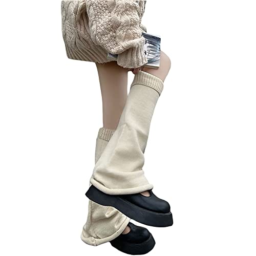 Moreeluck Women Cute Knitted Leg Warmers Girls 80S Harajuku Punk Knee High Leg Socks Preppy Ribbed Knit Stockings Gothic Clothes (A Beige, One Size) #TOP2