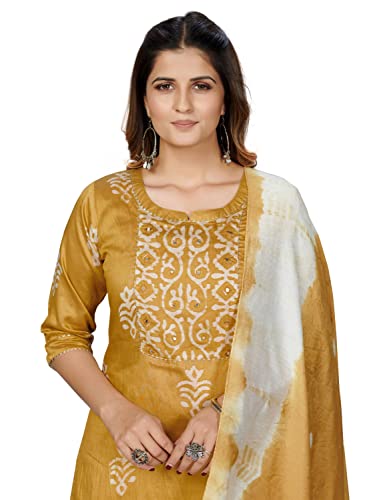 Image of Vbuyz Women's Printed & Embroidered Straight Cotton Stitched Kurta With Dupatta