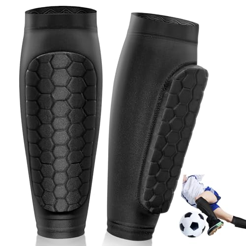 Acsatont Espinilleras de Fútbol, 1 Par de Ahorro de Espinilla Transpirable con Almohadillas de Panal para Hombres y Mujeres para el Fútbol,el Baloncesto,el Esquí,el Ciclismo,el Montañismo (Negro, M)