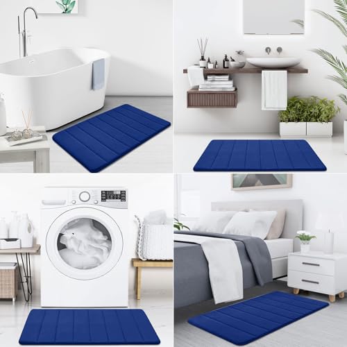 Image of Buganda Memory Foam Soft Non Slip Absorbent Bathroom Rugs Rubber Back Runner Mat (20 x 32, Navy Blue)