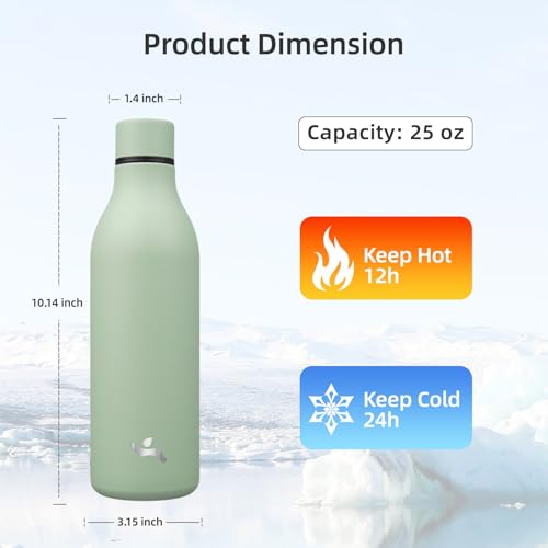 Image of Konokyo 25 oz Insulated Stainless Steel Metal Water Bottle with Strap | BPA-free, leak-proof, dishwasher-safe reusable bottle with strap for gym, school, hiking, outdoor travel & hydration