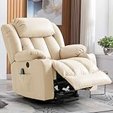 RESTREAL Power Lift Recliner Chair for Elderly, Electric Recliner Chairs for Adults with Massage and Heat, Cup Holders, Remote Control, USB Ports, Side Pockets, Leather (Beige)