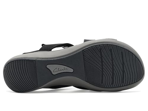 Clarks Cloudsteppers Women's BreezeRae Ana Wedge Sandal, Black Canvas, 5.5 Medium US - image 6
