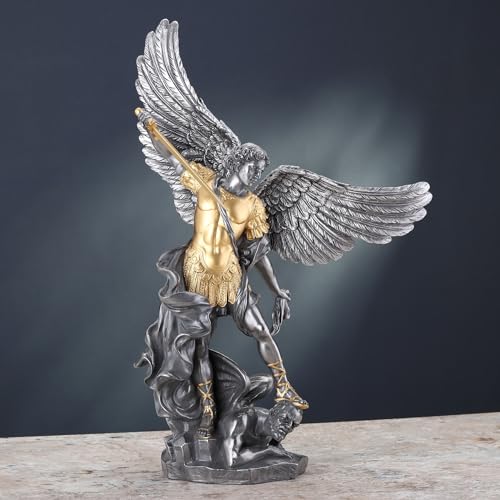 Estatua de San Miguel de 14.63 in en resina con acabado peltre miniatura 4