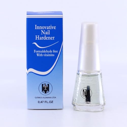 (Pack of 5) Qumimca Alemana Innovative Nail Hardener 0.47 fl oz | Fomaldehyde free with vitamins | protective barrier prevents chipping) |nail strengthener with Sanitizing hand wipes(20 sheets)