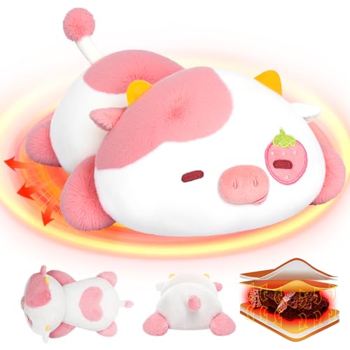 Strawberry Cow Plush Microwavable Stuffed Animals Unscented 1.2 lbs Volcanic Rock Heatable Heating Pad 50-Minute Lasting Warmth Period Cramps Menstruation Stress Relief Gifts Girls Women