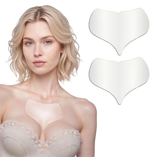 2 Parches Antiarrugas Escote de Silicona Reutilizables - Almohadilla para Arrugas del Pecho y Escote - Tratamiento Anti Edad Nocturno para Piel Firme y Tonificada - Pack de 2 Unidades