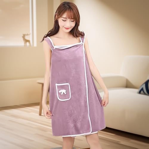 Bathrobes Wearable Quick-Dry Shower Wrap for Women Soft Absorbent Towel Dress with Pocket Adjustable Spa Bathrobe Travel-Friendly Bath Wrap4