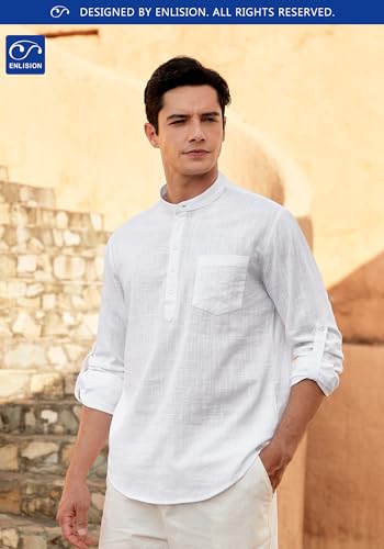 Enlision 103H Men's Long Sleeve Linen Henley Shirt Quick-Drying Stylish Casual Shirt for Daily Wear Summer Vacation2