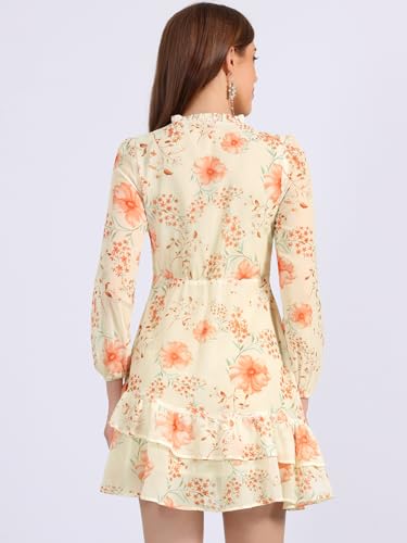 Image of Allegra K Women's Spring Dresses 2026 Tie V Neck Semi Sheer Long Sleeve Layered Tiered Chiffon Mini Floral Dress