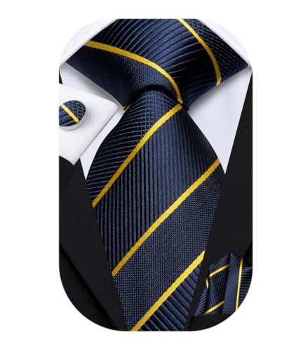 Image of Dubulle Mens Paisley Floral Silk Tie for Men Striped Necktie and Pocket Square Cufflinks Set Wedding Business