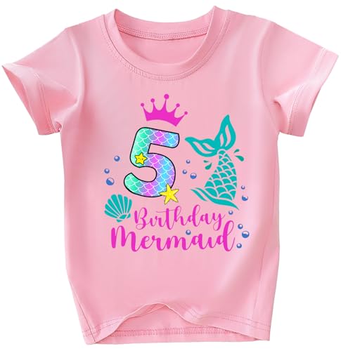 Girls 5th Birthday Shirts for Kid Girls 5 Years Old Birthday Outfit Pink