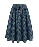 TIYOMI Plus Size Skirts Stretchy Waist Hidden Drawstring Zipper Midi Skirt 2 Side Pockets Swing A Line Green Lattice Black Plaid Checkered Christmas Xmas Grid Fall Winter Long Skirts Green 3XL