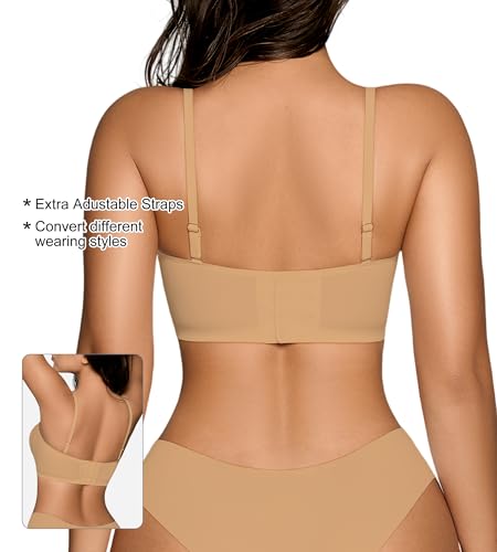 Seamless Wireless Strapless Bras for Women - V-Neck Full Coverage Strapless Bralette No Underwire Convertible Tube Top Bra4
