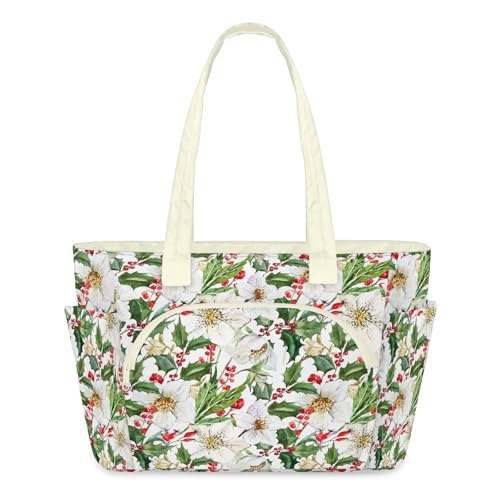 Sac fourre-tout léger zippé grande capacité avec motif fleurs de Noël femme