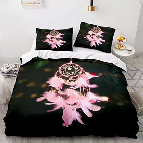 Tomifine Parure de Lit Attrapeur Rêves Plume Housse de Couette Bohême Style Microfibre Douce avec Fermeture éclair pour Adultes et Enfants (140x200...