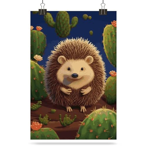 Poster hérisson cactus art mural vintage à coller - 7