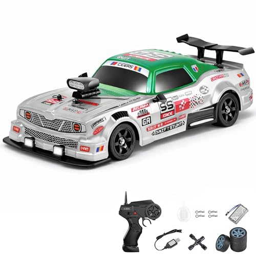 Image of Big Remote Control Car - Green | 2.4G Drift Racing Car with 100 Meter Range, Smoke Effect, LED Lights & Music | Rechargeable RC Car Toy | Best Gift for Boys & Girls 2 3 4 5 6 7 8+ Years