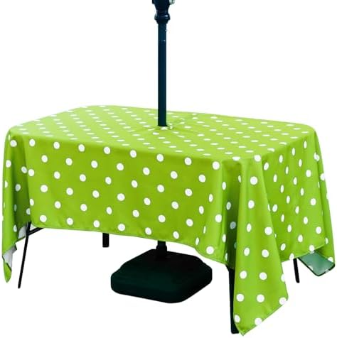Poise3EHome 60X120 Outdoor/Indoor Waterproof Spillproof Rectangle Tablecloth with Umbrella Hole Zipper for Camping Picnic Party Patio Table Spring, Green Polka Dot