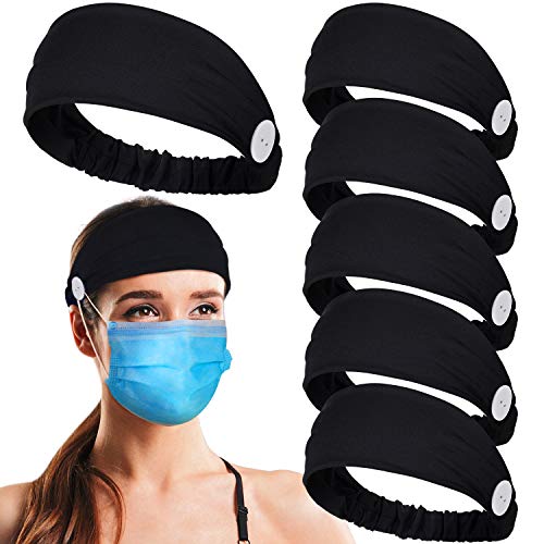 6 Pieces Button Headbands Non Slip Elastic Headbands with Buttons Yoga Sports Workout Hairbands with Buttons for Yoga Sports Outdoor Activities